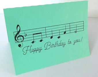 Happy Birthday Musical Note Cards , Printed , Guys , Blank inside , Gals , Kids , Adults , Family , Friends