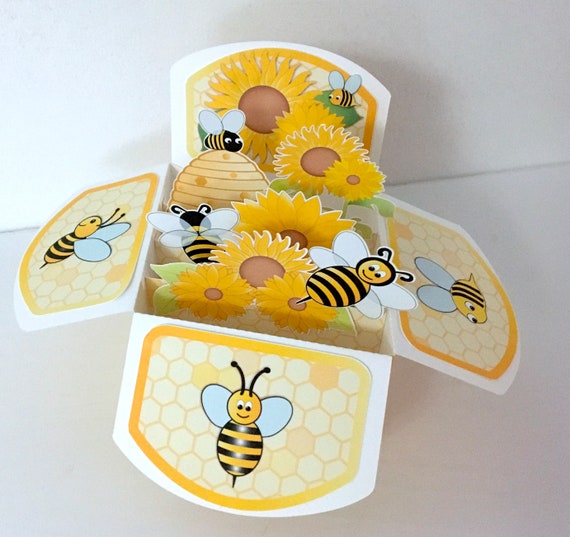LX_ Cute Bee Flower 3D Pop Up Paper Greeting Card Thanksgiving Birthday Gift G 