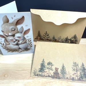 Carte de créature des bois, lapin, lapin, bébé, sauvage, nature, famille, amour