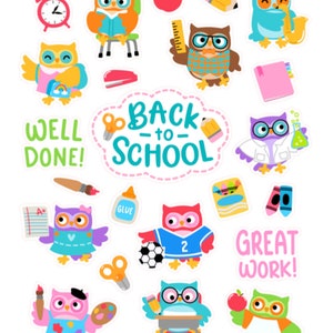 Autocollants hibou de rentrée scolaire, Planificateur, Livres de texte, Récompense, Graphiques, Règle, Apprentissage, Classe