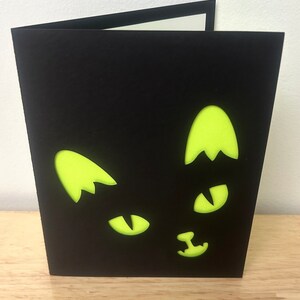 Carte Halloween Kitty , Lumineux , Lime , Vert , Sucré , Mignonne , Furbaby , Meow