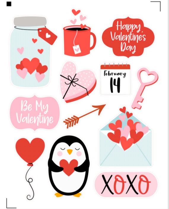 Valentine Stickers , Hearts , Love , Candy , Chocolate , Crush , Flowers ,  Key, XOXO , Kids , Adults , Planner