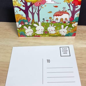 Carte postale mignonne de vie sauvage Cartes de voeux, lapin, lapin, renard, ratons-laveurs, chats, automne, printemps, cadeau, bonjour