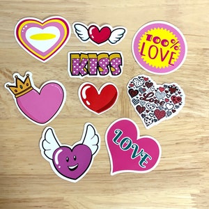 Stickers vinyles Love, Cœur, TLC, Doux, Ailes, Couronne, Kiss, Loisirs créatifs, Enfants, adultes, journal intime, Joyeux, rose, rouge