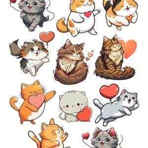Kitty Cat Valentine Stickers, Coeur, Ludique, Mignon, Parfait, Ballon, Miaou, Ronronnement, Fourrure Bébé, Planificateur, Journal, Rappels, Artisanat