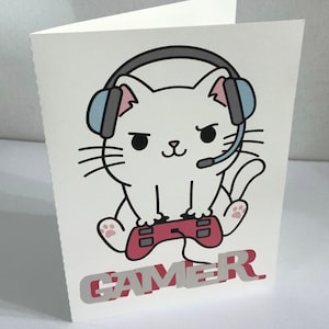 Carte Gamer Cat , Intérieur vierge , Imprimé , Enfants , Adolescents , Jeux vidéo , Famille , Amis