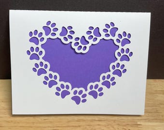 Paw Prints Valentines Card , Cats , Dogs , Pets , Animals , Heart , Love , Purple , Best Friend