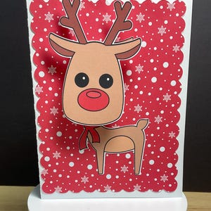 Carte tête de renne, neige, vacances, hiver, vacances, fête, amis, famille, cadeau