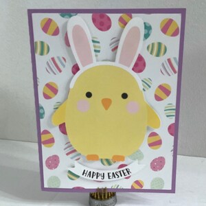 Carte de joyeuses Pâques , Poussin , Costume de lapin , Oreilles , Oeufs , Chasse , Mignonne , Enfants , Adultes