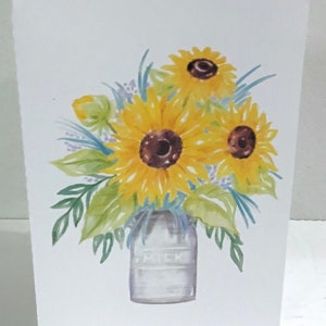 Carte postale Fleurs fraîches dans un pot de lait , Imprimée , Vierge à l'intérieur , Tournesol , Campagne , Sauvage , Maison , Maison