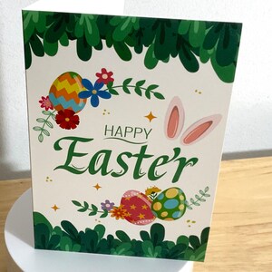Carte Joyeuses Pâques , Finition satinée , Imprimé , Oreilles , ufs , Lapin , Enfants , ufs , Fleurs , Chasse , Printemps