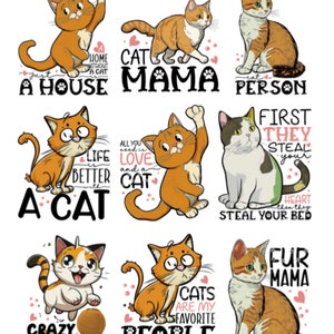 Stickers chats fous, miaou, félin, animal de compagnie, attitude, idiot, drôle, agenda, journal intime, adultes, adolescents, travaux manuels créatifs