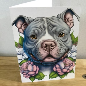American Bully Dog Card , Vierge à l’intérieur , Imprimé , Fleurs , Animal de compagnie , Animal , Mignon