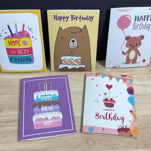 Cartes de correspondance Joyeux anniversaire , Lot de 5 , Montgolfière , Cadeaux , Fête , Fleurs