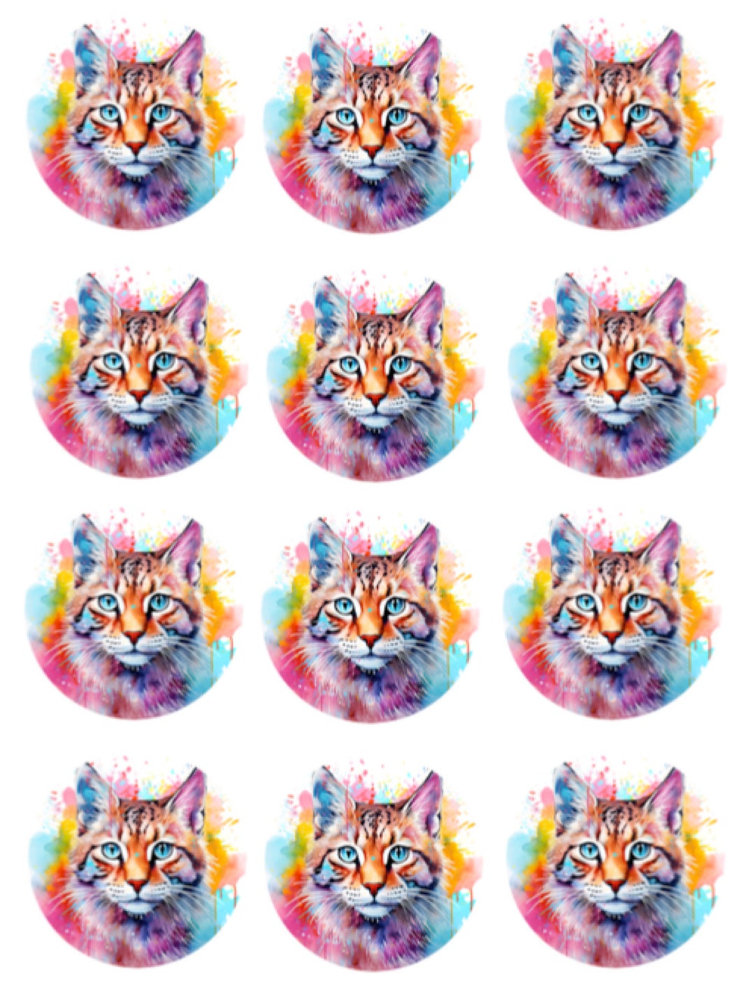 Round Cat Stickers, Colourful , Mail , Seals , Packages , Crafting ...