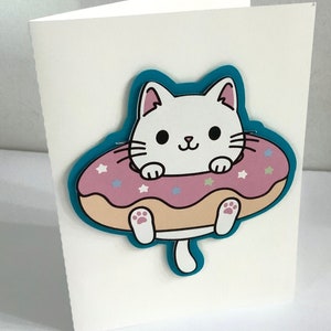 Carte Sumer Fun Cat , Imprimée , Vierge à l'intérieur , Natation , Donut , Tube , Eau , Kitty , Mignonne , Arrosage
