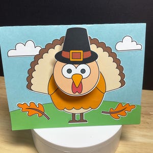 Carte de dinde à tête branlante pour Thanksgiving, automne, récolte, gobelet, pèlerins, fête, famille, amis