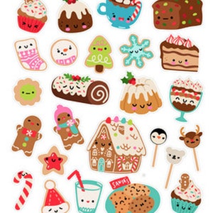 Kawaii Christmas Dessert Stickers , Gingerbread , Cookie , Cake , Sweets , Holidays , Cake Pops , Kids , Gift