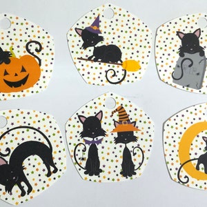 Lot de 6 étiquettes pour chat d'Halloween , Étoiles , Sorcière , Félin , Lune , Chauves-souris , Effrayant , Mignon , Citrouille