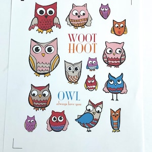 Stickers hiboux , hulotte , huée , animal , oiseau , coloré , mignon , création manuelle , récompenses , enfants , enseignants , tenir un journal , cadeau