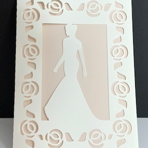 Carte de mariage , Vierge à l'intérieur , Roses , Mariée , Cadre , Robe , Merci , Félicitations , Élégant , Classique