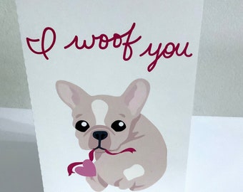 I woof You Valentine's Day Card , Heart , Love , Dog , Puppy , Kids , Adults , Gift , Cute