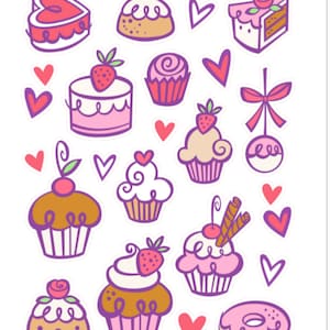 Autocollants sucrés Saint Valentin, Cupcake, Cerise, Glaçage, Coeur, Amour, Collation, Amour, Rose