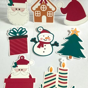Etiquettes Joyeuses fêtes Noël , Imprimé , Hiver , Père Noël , Cadeau , Pain d'épice , Bonhomme de neige , Arbre , Bougies , HoHoHo