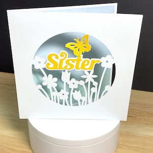 Carte fleurie soeur , Papillon , Anniversaire , Juste parce que vous me manquez , Jardin , Paisible , Espoir