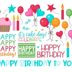 Joyeux Anniversaire Autocollants , Ballons , Cadeaux , Fête , Enfants , Adultes , Artisanat , Scrapbooking , Gâteau , Bougies