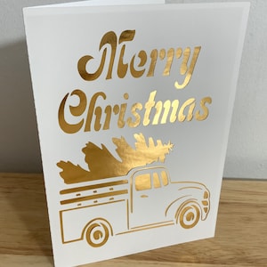 Carte Joyeux Noël camion , Arbre , Vacances , Festif , Or , Ferme , Campagne , Offrir , Traditions