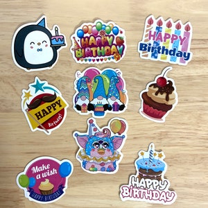 Stickers vinyles Joyeux anniversaire, Gâteau, Bougies, Ballons, Étoiles, Fête, Cadeau