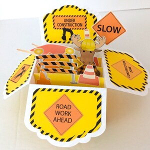 Carte contextuelle Construction, Imprimé, Enfants, Travail, Jaune, Orange, Lent, Cône, Panneau, Mighty Machines