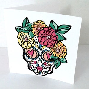 Carte de crâne floral , Imprimé , Blanc à l’intérieur , Fleurs , Coeurs , Amis , Famille , Cadeau , Amour