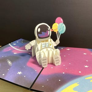Pop-up. Carte spatiale astronaute , Anniversaire , Ballons , Hors du monde , Enfants , Terre