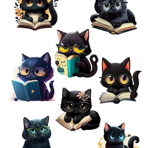 Stickers de lecture mignons chats noirs, minou, chaton, animal, animal de compagnie, intelligent, adorable, enfants, adultes, cadeau, création manuelle, carnet de notes