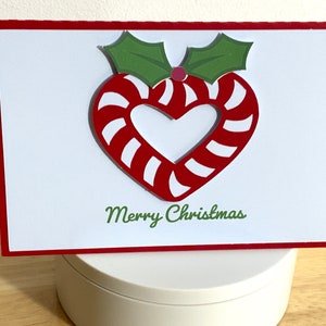 Carte Joyeux Noël , Coeur de canne en bonbon , Festif , Famille , Amis , Hiver , Vacances