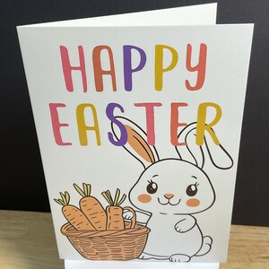 Carte de Joyeuses Pâques , Lapin , Carottes , Panier , Mignonne , Enfants , Lapin , Vacances