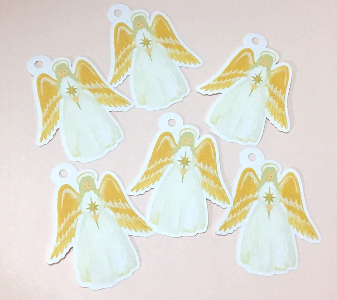 Christmas Angel Gift Tags , Set of 12 , Holidays , Wings , Halo , Star , Family , Friends 