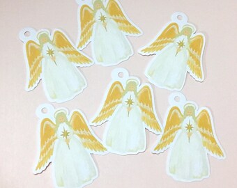 Christmas Angel Gift Tags , Set of 12 , Holidays , Wings , Halo , Star , Family , Friends , Printed , Papercut ,