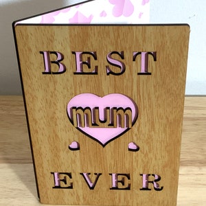 Meilleure carte en bois de maman, coeur, amour, rose, fête des mères, anniversaire, juste parce que