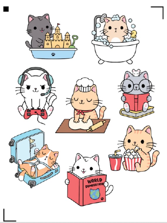 Silly Cat Stickers , Gamer , Baking , Bath , Planner , Crafts ,  Scrapbooking , Kids , Adults , Gifts 