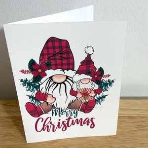 Carte Joyeux Noël nain, houx, fleur, festif, amis, famille, joie, rouge, tartan buffle