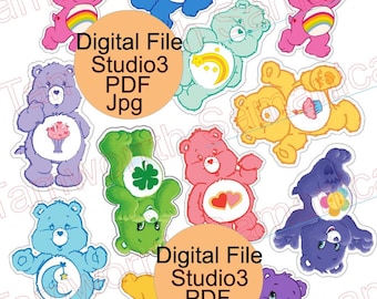 DIGITAL CareBear CupCake Toppers or Stickers set of 12 , Kids , Food , Party , Events , Gatherings , Cute , Fun , Picks , Cake , Cheer