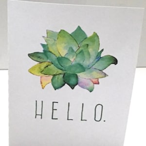 Carte Hello Succulent , Vierge à l'intérieur , Famille , Amis , Imprimé , Plante , Vert , Jardin , Culture , Aquarelle