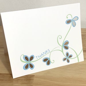 Merci, carte papillon, intérieur vierge, bleu, vert, imprimé, printemps, été, sucré, famille, amis, échange de cadeaux