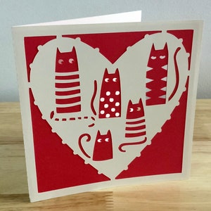 Carte d'amour Crazy Cat , intérieur vierge , À rayures , À pois , Tigre , Cœur , Animaux de compagnie , Ami , Famille , Tu me manques , Bonjour