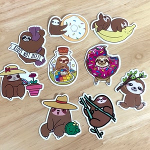 Sweet Sloth Vinyl Stickers , Plante , Animal , Banane , Donuts , Enfants , Adultes , Scrapbooking , Planificateur , Journal , Artisanat