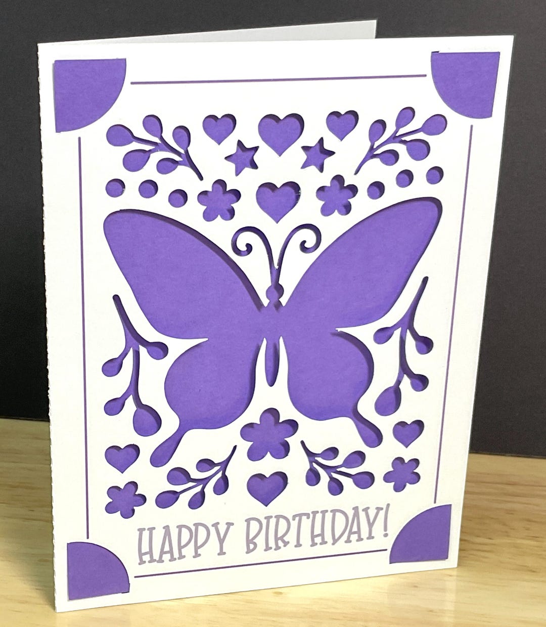 Happy Birthday Butterfly Card , Hearts , Purple , Flowers , Floral ...