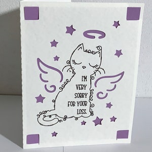 Perte de carte de chat, vierge à l’intérieur, imprimée, désolé, ailes, halo, animal de compagnie, étoiles, paradis